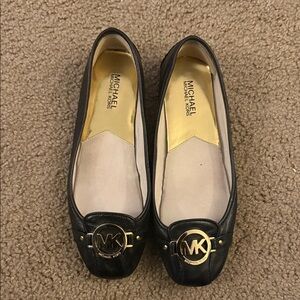 Michael Kors Black Flats with Gold Logo